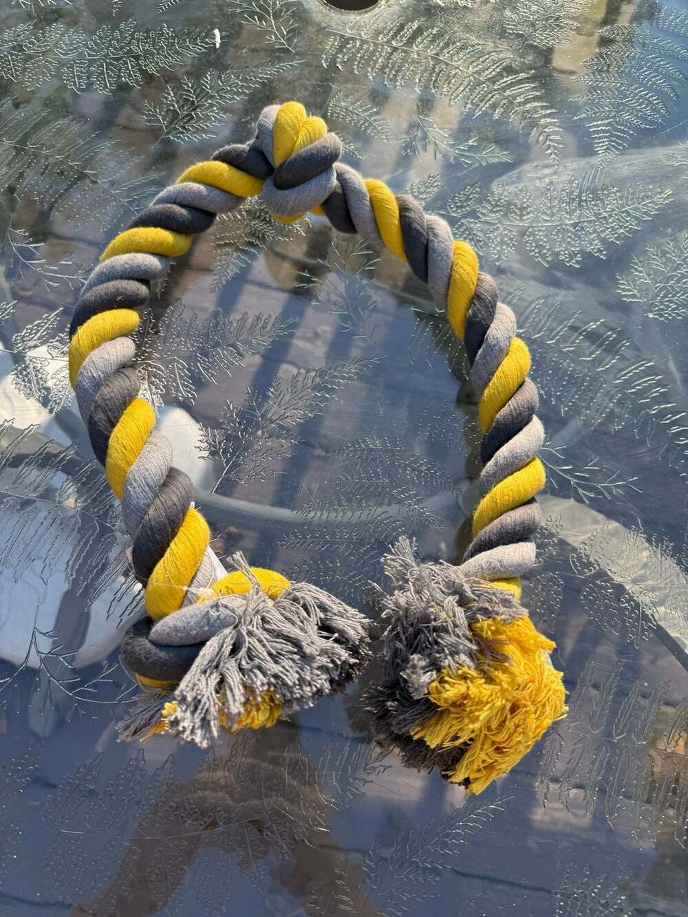 Dog Rope Toy Heavy Duty Cotton Interactive Chew Tug Toy Yellow and Gray